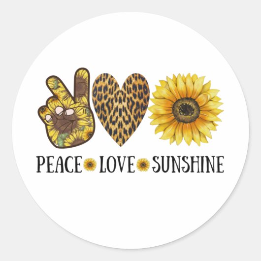 Peace Love Sunshine, Sunflower, Flower Ronde Sticker (Voorkant)
