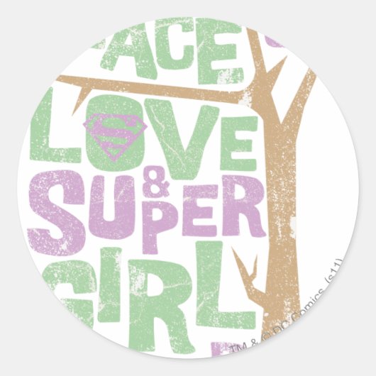Peace Love & Supergirl Power Ronde Sticker (Voorkant)