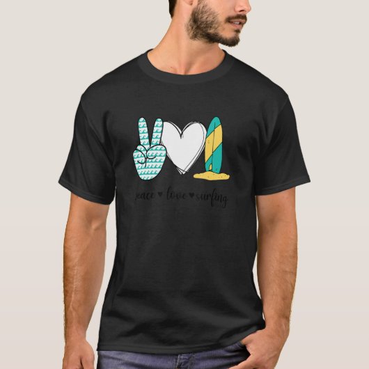 Peace Love Surfing Peace Hand Sign Surfing T-shirt (Voorkant)