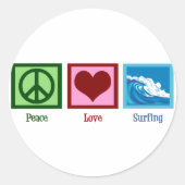 Peace Love Surfing Ronde Sticker (Voorkant)