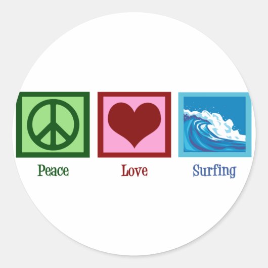 Peace Love Surfing Ronde Sticker (Voorkant)