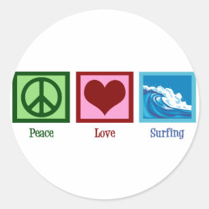 Peace Love Surfing Ronde Sticker