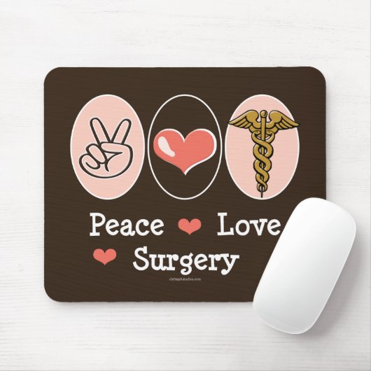Peace Love Surgery Surgeon Muismat (Met muis)