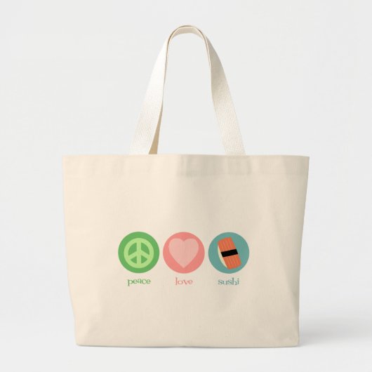 Peace, Love & Sushi Bag Grote Tote Bag (Voorkant)