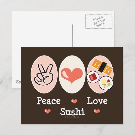 Peace Love Sushi Briefkaart (Voorkant / Achterkant)
