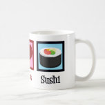Peace Love Sushi Koffiemok<br><div class="desc">Peace Love Sushi. Een schattige sushi minnaar cadeau voor een Japanse voedselfan die graag rauwe vis eet.</div>