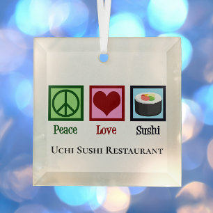 Peace Love Sushi Restaurant Custom Kerstmis Glas Ornament