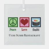 Peace Love Sushi Restaurant Custom Kerstmis Glas Ornament (Voorkant)