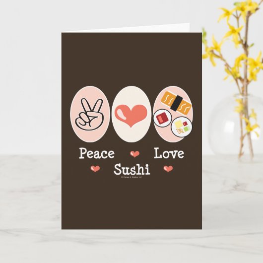 Peace Love Sushi Wenskaart Kaart (Gele Bloem)