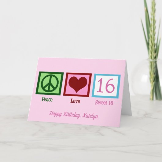 Peace Love Sweet 16 Cute Custom 16th Birthday Kaart (Voorkant)