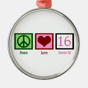 Peace Love Sweet 16 Metalen Ornament