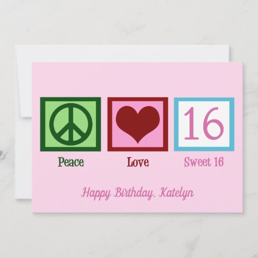 Peace Love Sweet 16  Pink 16th Birthday Kaart (Voorkant)