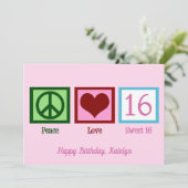 Peace Love Sweet 16  Pink 16th Birthday Kaart (Staand voorkant)