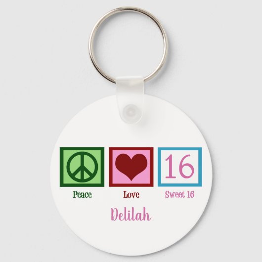 Peace Love Sweet Sixteen Custom 16e verjaardag Sleutelhanger (Voorkant)