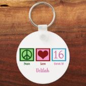 Peace Love Sweet Sixteen Custom 16e verjaardag Sleutelhanger (Achterkant)
