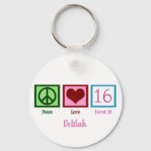 Peace Love Sweet Sixteen Custom 16e verjaardag Sleutelhanger (Achterkant)