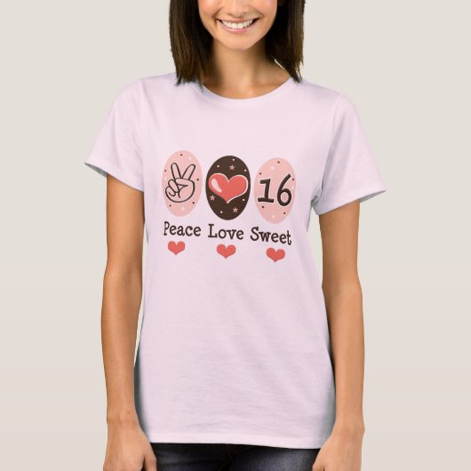 Peace Love Sweet Sixteen Organic T-shirt (Voorkant)