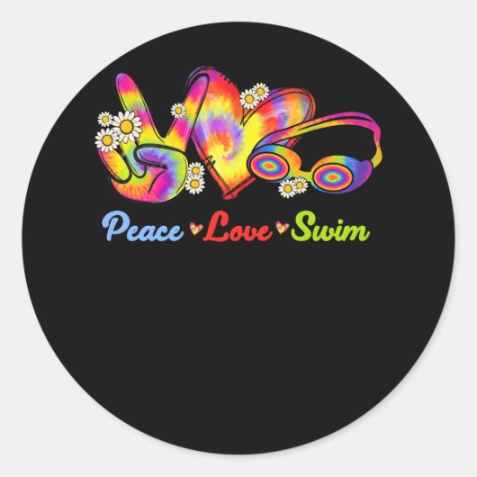 Peace Love Swim Goggles Tie Dye Swimmer W Ronde Sticker (Voorkant)