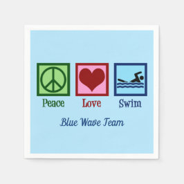 Peace Love Swim Team Custom Blue Pool Party Servet