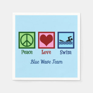 Peace Love Swim Team Custom Blue Pool Party Servet
