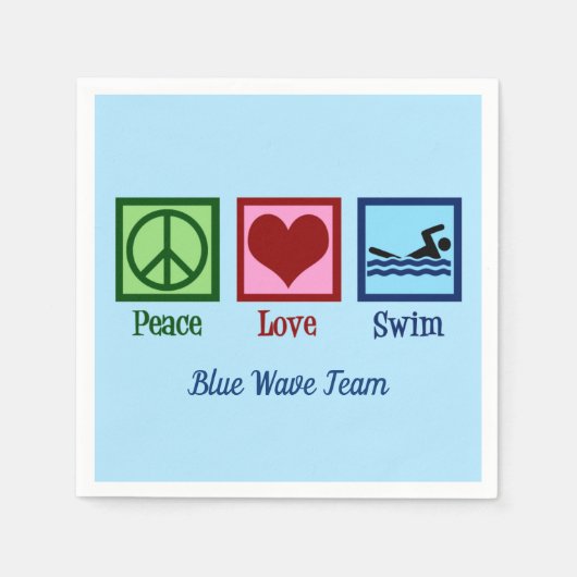Peace Love Swim Team Custom Blue Pool Party Servet (Voorkant)