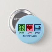 Peace Love Swim Team Custom Blue Swimmer Ronde Button 5,7 Cm (Voorkant /achterkant)