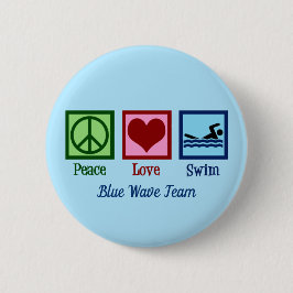 Peace Love Swim Team Custom Blue Swimmer Ronde Button 5,7 Cm