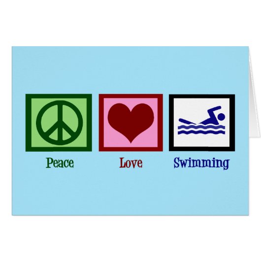 Peace Love Swimming Cute Swim Team Blue Kaart (Voorkant Horizontaal)