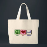 Peace Love Swimming Grote Tote Bag<br><div class="desc">Een groot geschenk voor een badmeester of iemand in het zwemteam.</div>