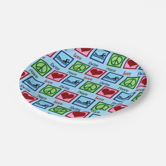Peace Love Swimming Papieren Bordje (Gekanteld)