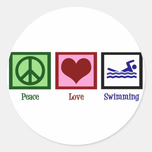 Peace Love Swimming Ronde Sticker (Voorkant)