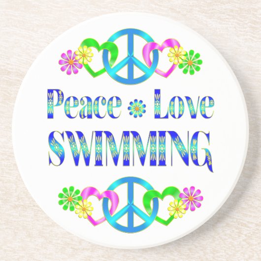 Peace Love Swimming Zandsteen Onderzetter (Voorkant)