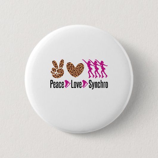 Peace Love Synchro Synchronized Skating Ronde Button 5,7 Cm (Voorkant)