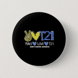 Peace Love T21 Blue Yellow Ribbon Down Syndrome Aw Ronde Button 5,7 Cm