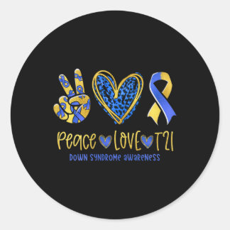 Peace Love T21 Blue Yellow Ribbon Down Syndrome Aw Ronde Sticker