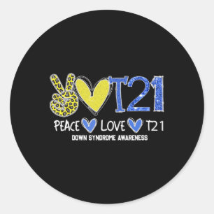 Peace Love T21 Blue Yellow Ribbon Down Syndrome Aw Ronde Sticker