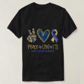 Peace Love T21 Blue Yellow Ribbon Down Syndrome Aw T-shirt (Design voorkant)