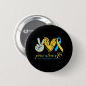 Peace Love T21 Blue Yellow Ribbon Down Syndrome Ronde Button 5,7 Cm (Voorkant /achterkant)
