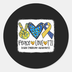 Peace Love T21 Cure Blue Yellow Down Syndrome Awar Ronde Sticker