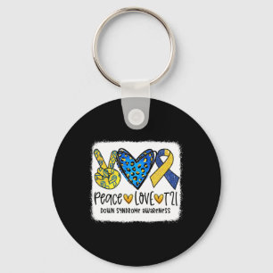 Peace Love T21 Cure Blue Yellow Down Syndrome Awar Sleutelhanger