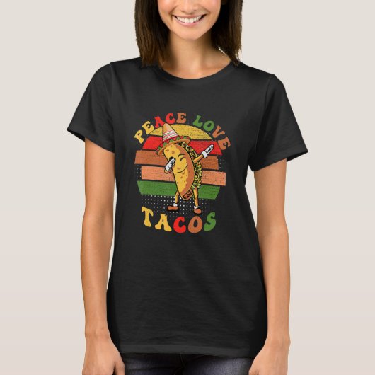 Peace Love Tacos Dabbing Tacos draag Mexicaans pet T-shirt (Voorkant)