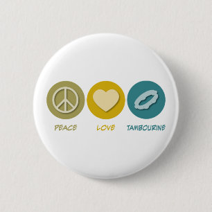 Peace Love Tambourine Ronde Button 5,7 Cm