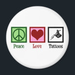 Peace Love Tattoos Cute Tattoo Artist Pistool Magneet<br><div class="desc">Peace Love Tattoos. Een gave tattoo artiest met een vredesteken,  een hart en een tattoo pistool voor een tatoeëer. Cute tattooer cadeau.</div>