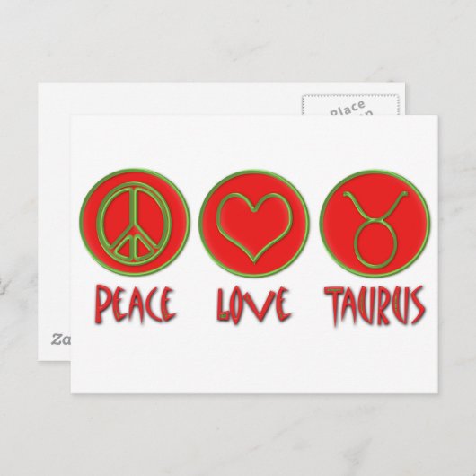 Peace Love Taurus Briefkaart (Voorkant / Achterkant)