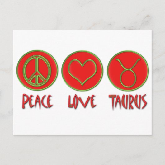 Peace Love Taurus Briefkaart (Voorkant)