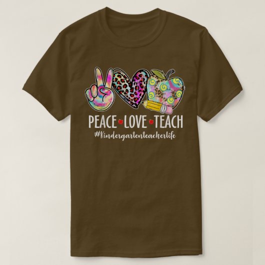Peace Love Teach Leopard Apple Kindergarten Teache T-shirt (Design voorkant)