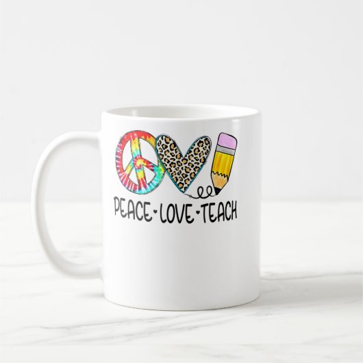 Peace Love Teach Leopard Teacher Terug naar school Koffiemok (Links)