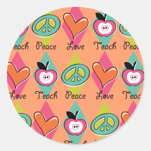 Peace Love Teach Ronde Sticker (Voorkant)