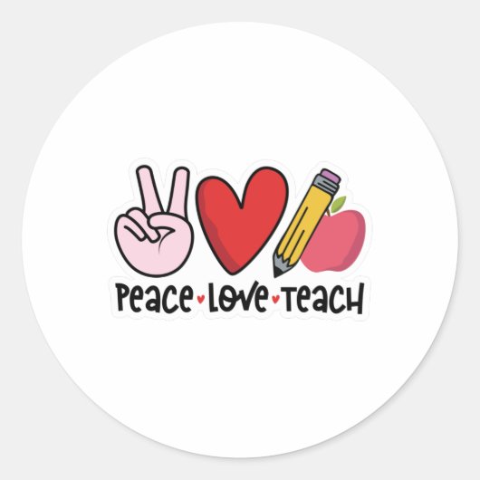 Peace Love Teach Ronde Sticker (Voorkant)