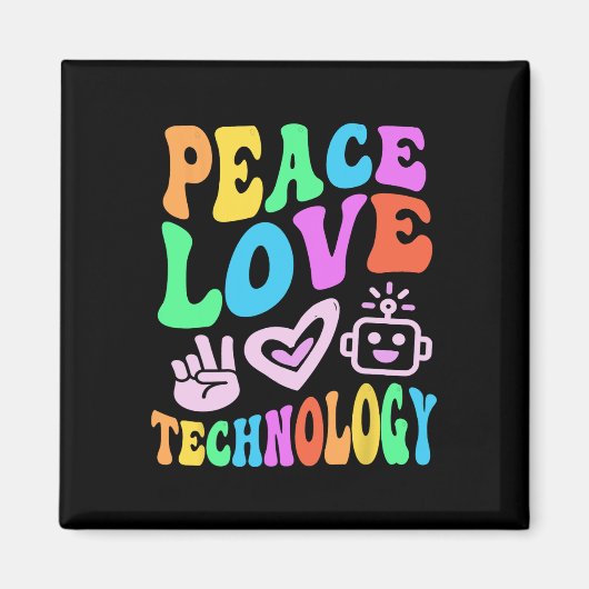 PEACE LOVE TECHNOLOGIE Retro Computer Teach Magneet (Voorkant)